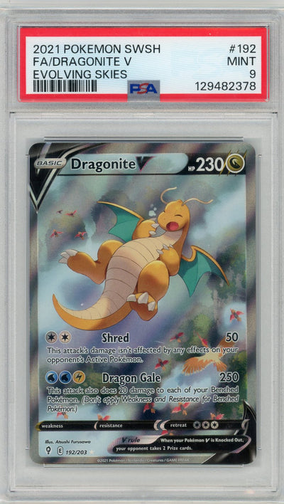 Pokémon Dragonite V 2021 Pokemon Evolving Skies Full Art #192/203 PSA 9
