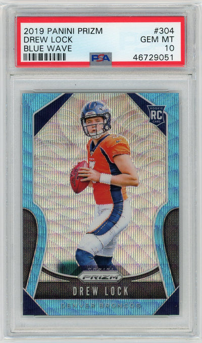 Sports Panini Drew Lock 2019 Panini Prizm Blue Wave Rookie /199 PSA 10
