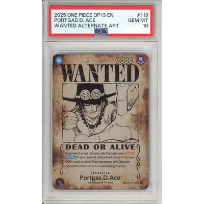 One Piece TCG One Piece Graded: Portgas D. Ace Wanted Poster Op13-119 Alternate Art PSA 10