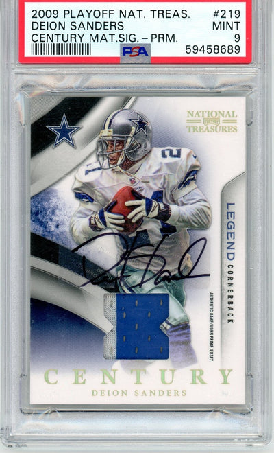 Sports Panini Deion Sanders 2009 Panini National Treasures Century Materials Signatures #'D 21/25 PSA 9 (Game-Used Patch)(Pop 1)