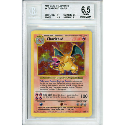 Pokémon Pokemon Graded: Charizard 4/102 Base Set Shadowless (1999) Holo Beckett 6.5