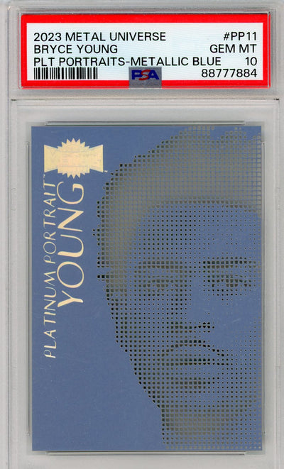 Sports Bryce Young 2023 Metal Universe Platinum Portraits Metallic Blue PSA 10