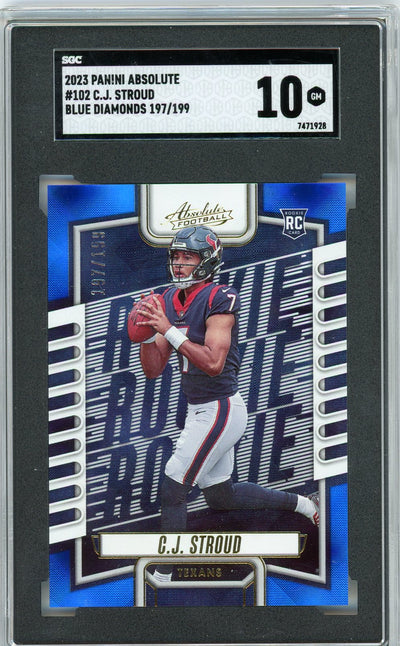 Sports Panini Cj Stroud 2023 Panini Absolute Blue Diamond Rookie Card #'D 197/199 SGC 10