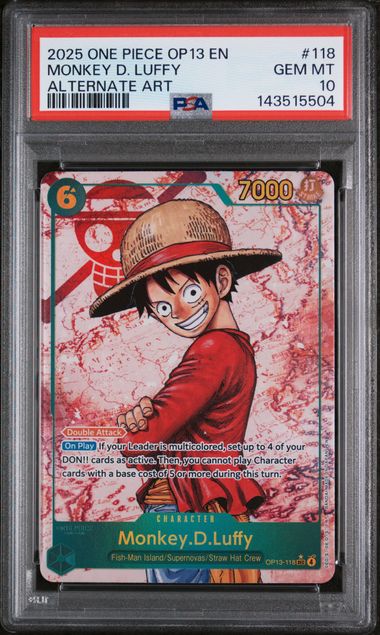 One Piece TCG Monkey D. Luffy 2025 One Piece OP-13 Alternate Art #Op13-118 PSA 10