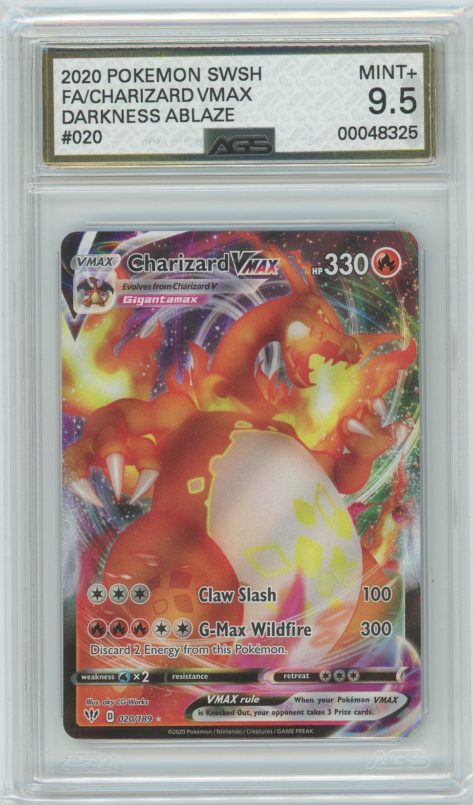 Ags (Mint+ 9.5) Charizard Vmax #20 - Darkness Ablaze (#00048325)