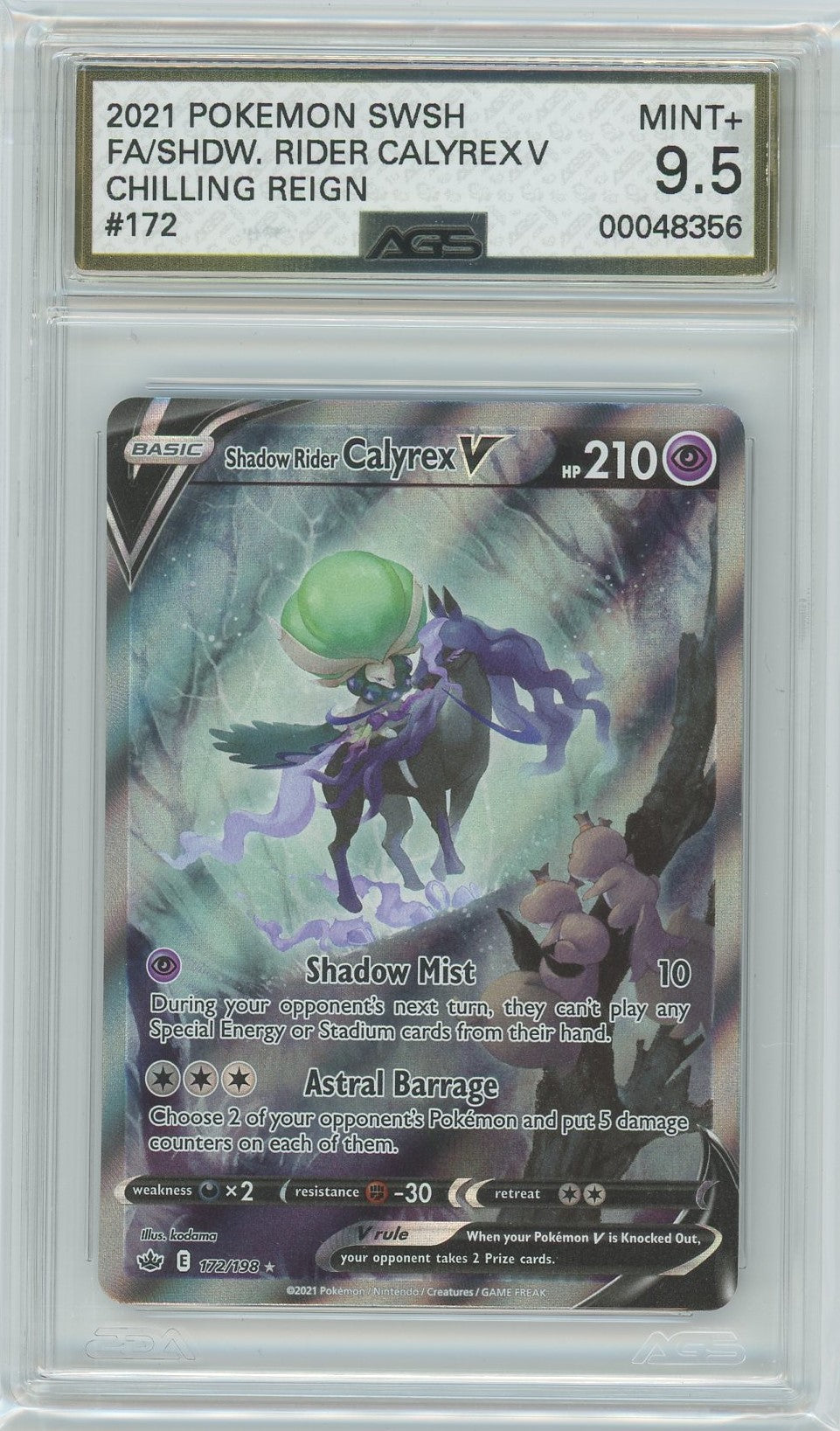 Ags (Mint+ 9.5) Shadow Rider Calyrex V #172 - Chilling Reign (#00048356)