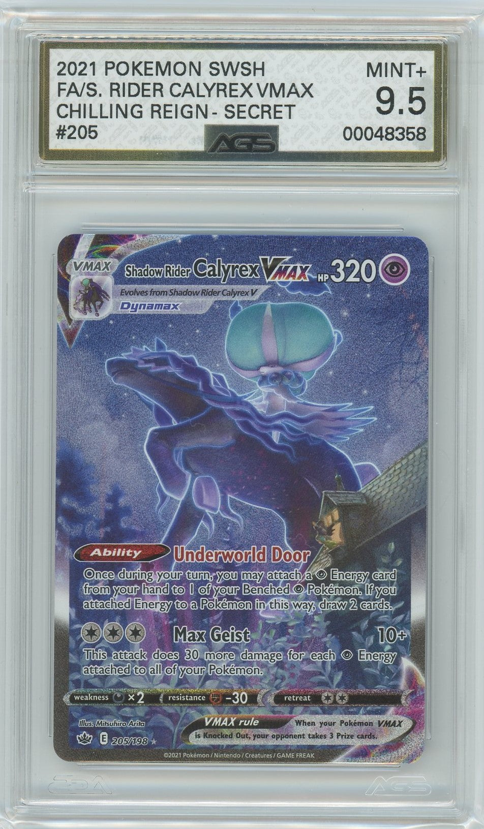 Ags (Mint+ 9.5) Shadow Rider Calyrex Vmax #205 - Chilling Reign (#00048358)