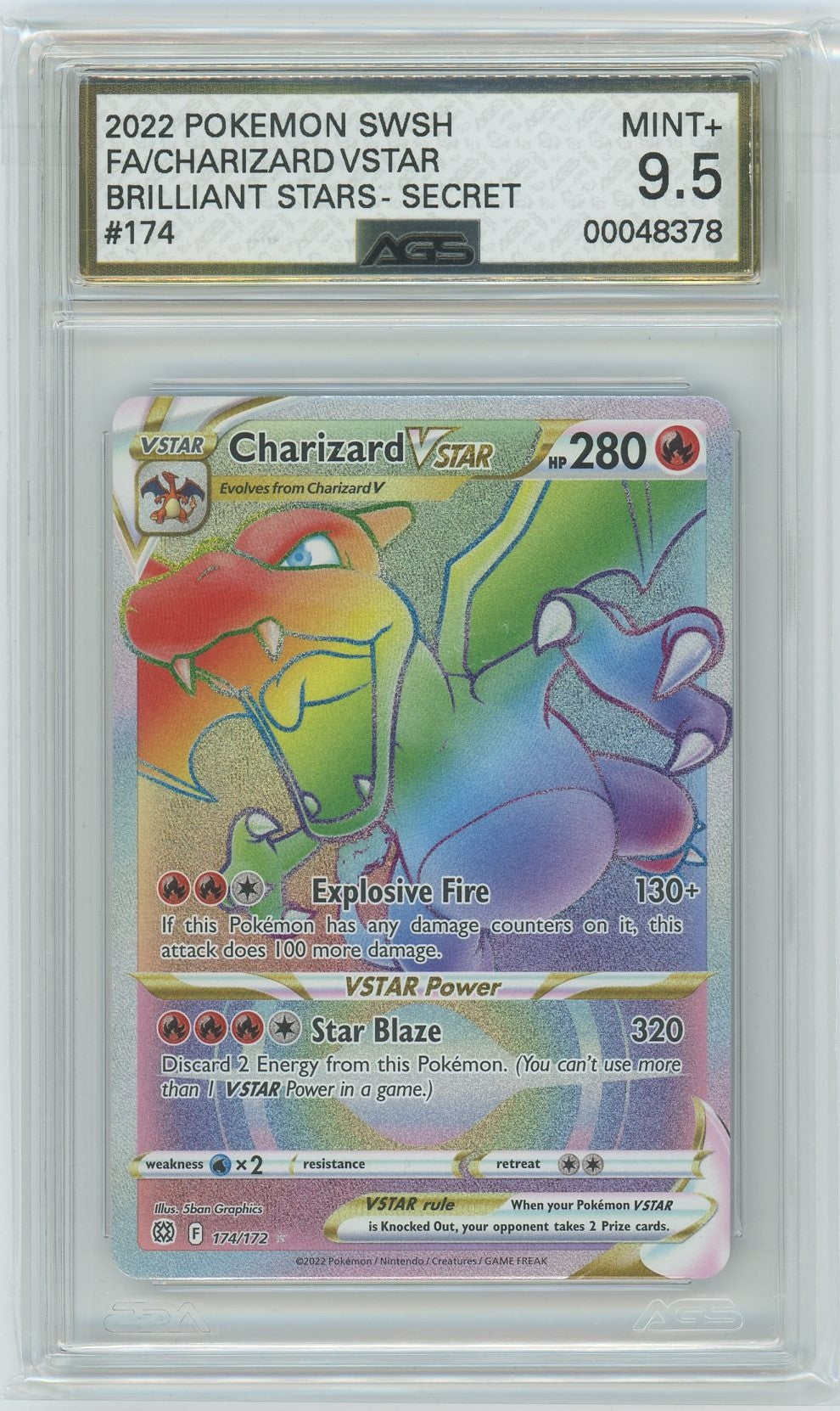 Ags (Mint+ 9.5) Charizard Vstar #174 - Brilliant Stars (#00048378)