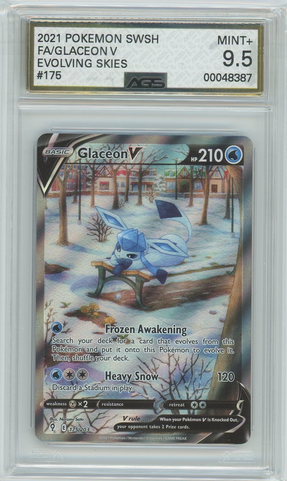 Ags (Mint+ 9.5) Glaceon V #175 - Evolving Skies (#00048387)