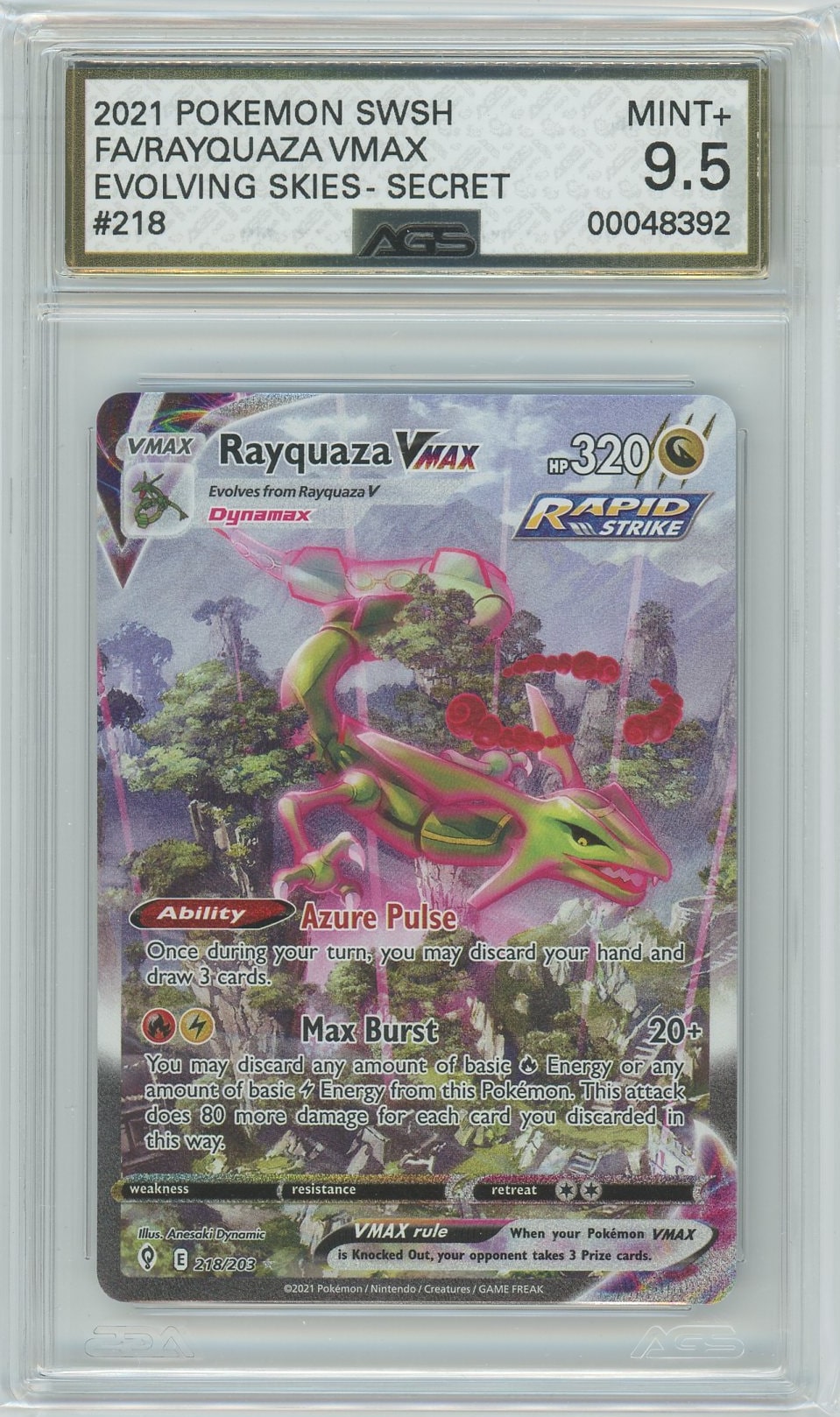 Ags (Mint+ 9.5) Rayquaza Vmax #218 - Evolving Skies (#00048392)