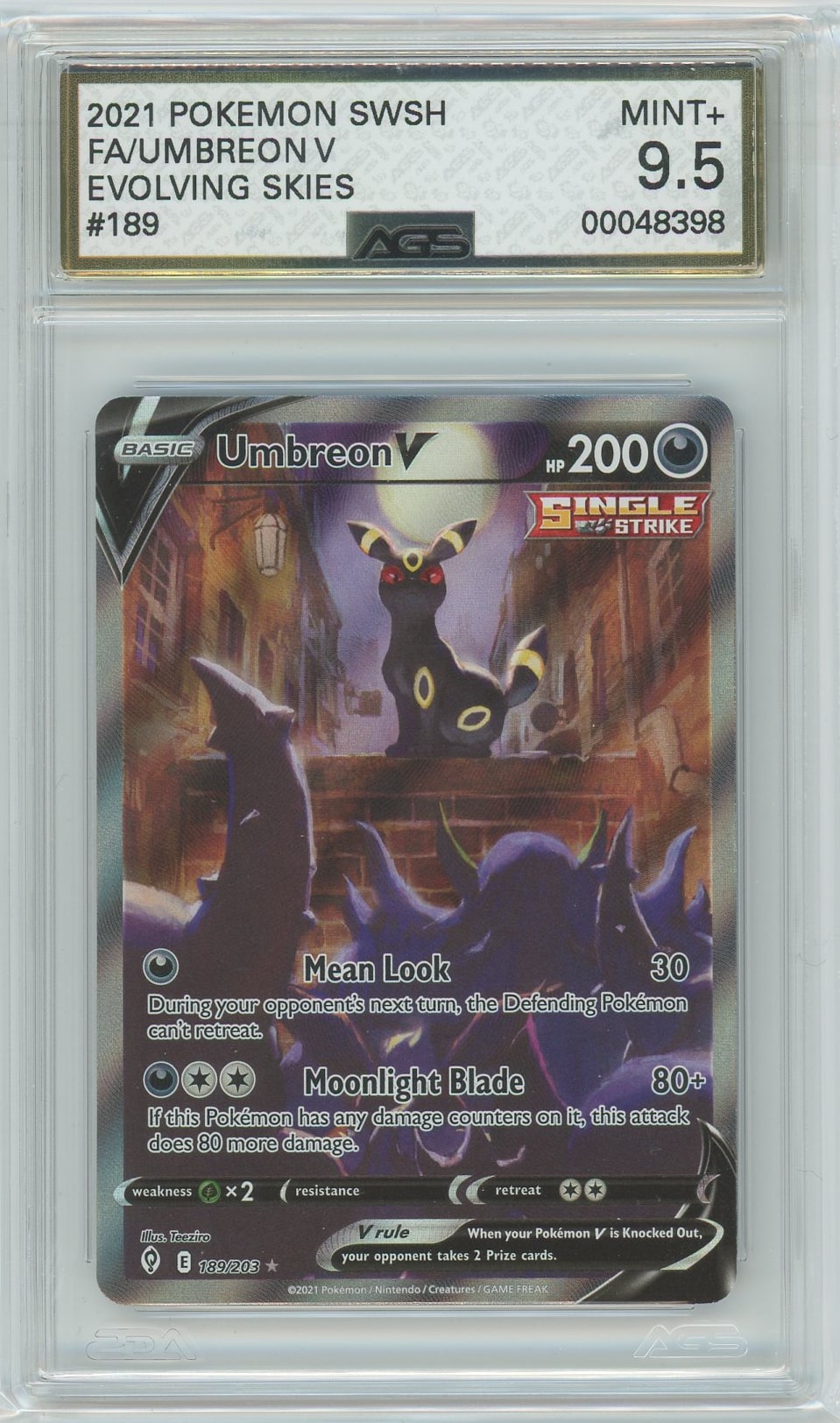Ags (Mint+ 9.5) Umbreon V #189 - Evolving Skies (#00048398)