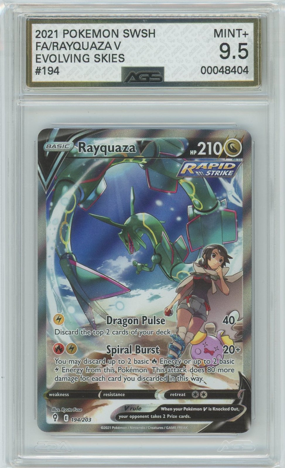 Ags (Mint+ 9.5) Rayquaza V #194 - Evolving Skies (#00048404)