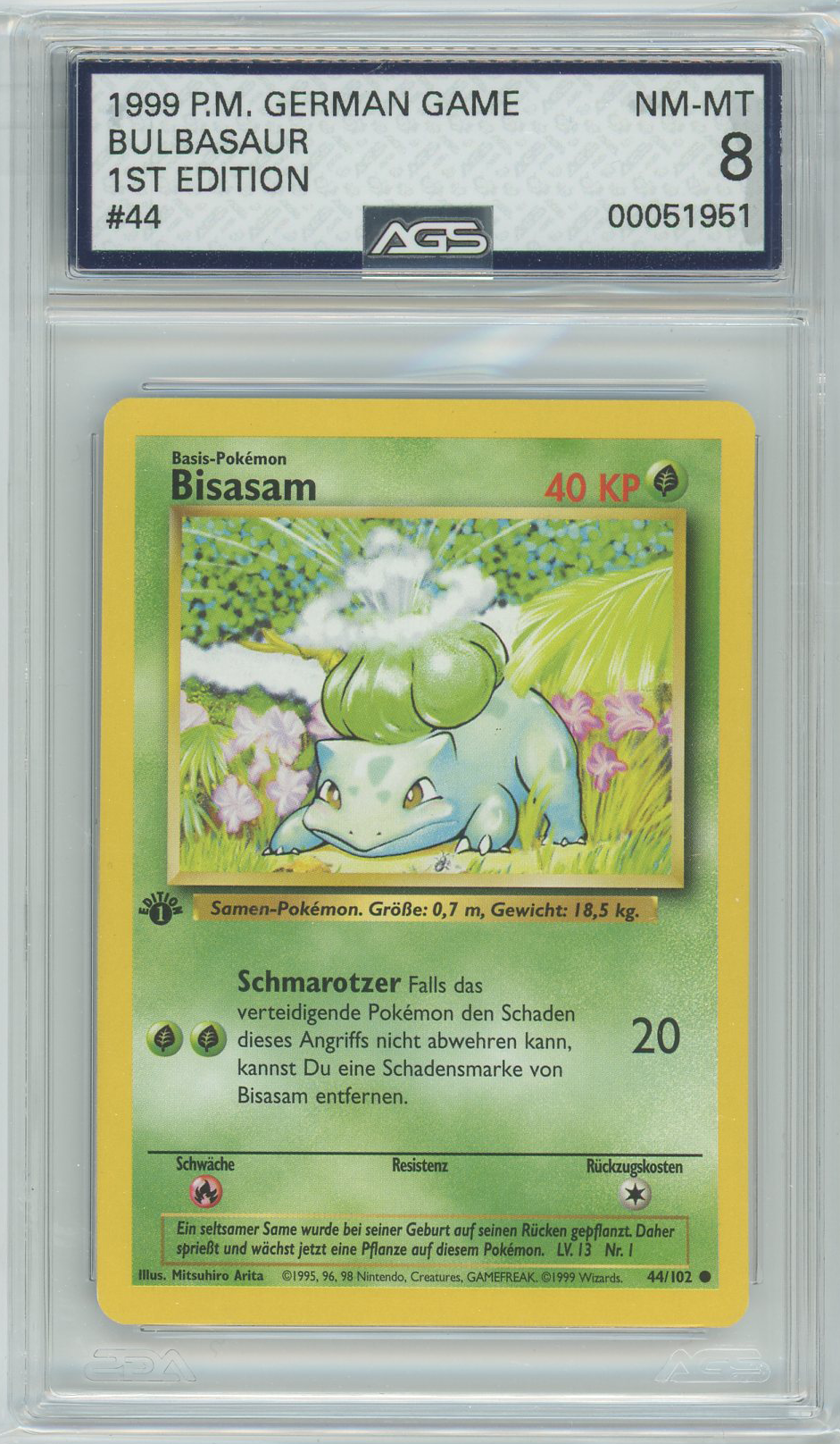 Ags (Nm-Mt 8) Bulbasaur (Bisasam) #44 (German) - 1St Edition Base Set (#00051951)
