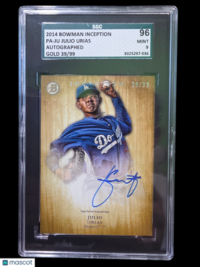Baseball Bowman 2014 Bowman Inception Julio Urias #Pa-Ju Autograph Gold SGC 9