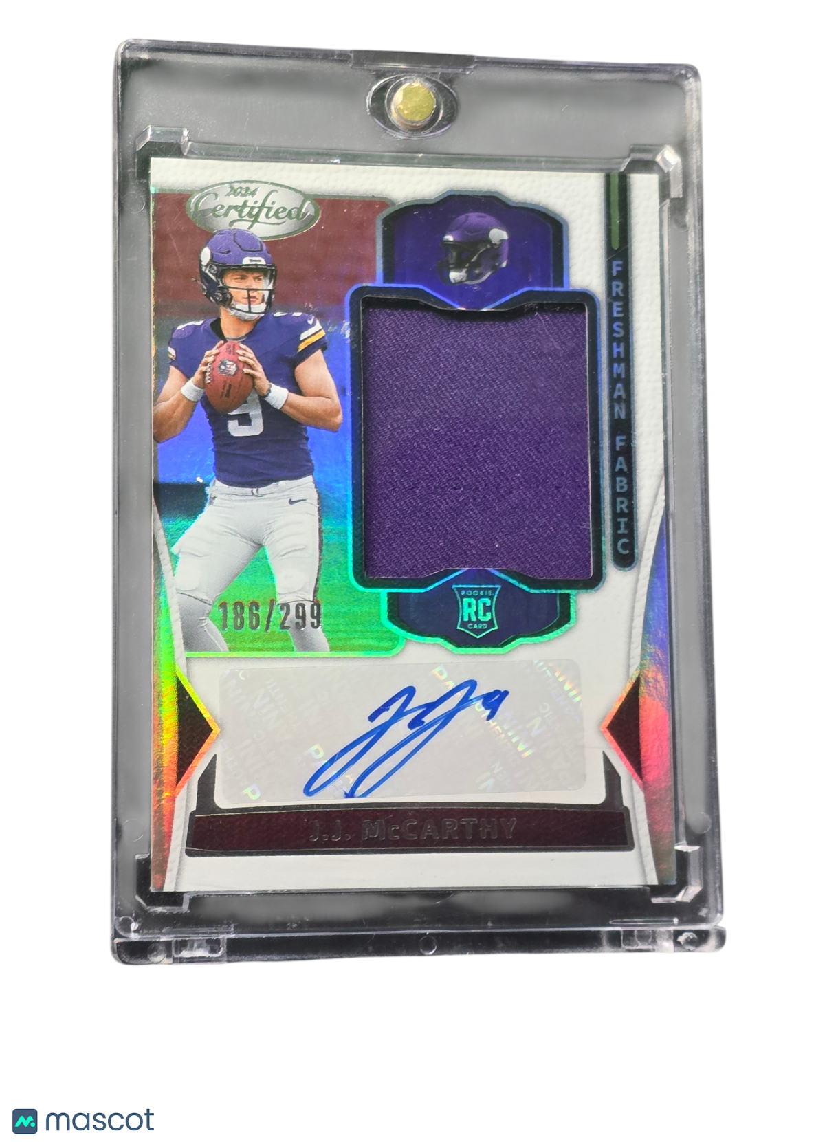 Sports Panini 2024 Panini Certified Freshman Fabric J.J. Mccarthy #Fms-Jmy Patch Rc 186/299