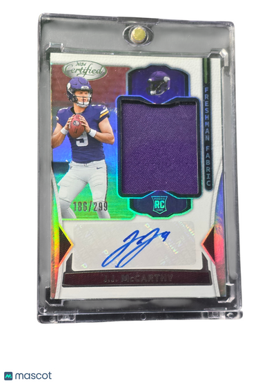 Sports Panini 2024 Panini Certified Freshman Fabric J.J. Mccarthy #Fms-Jmy Patch Rc 186/299