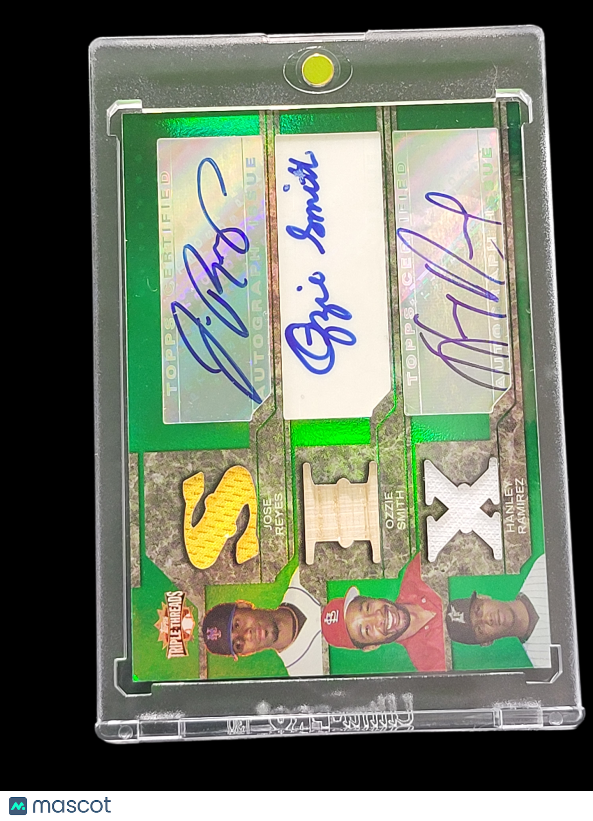 Baseball Topps 2008 Topps Ozzie Smith Hanley Ramirez Jose Reyes Green Auto Triple Relic /18