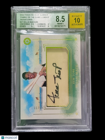 Sports Panini 2024 Panini Summer Fabric Of The Game Lumber Willie Mays #27 /99 BGS Auto 10