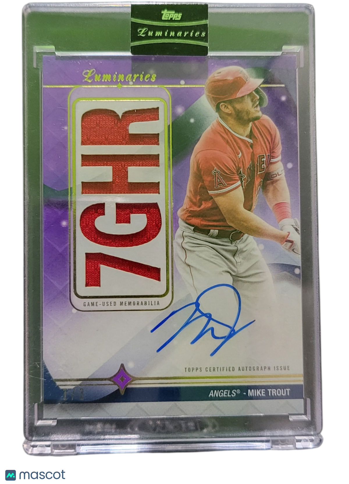 Sports Topps 2023 Topps Mike Trout #Hrkar-Mt1 Purple Home Run Kings Auto Relic Game-Used