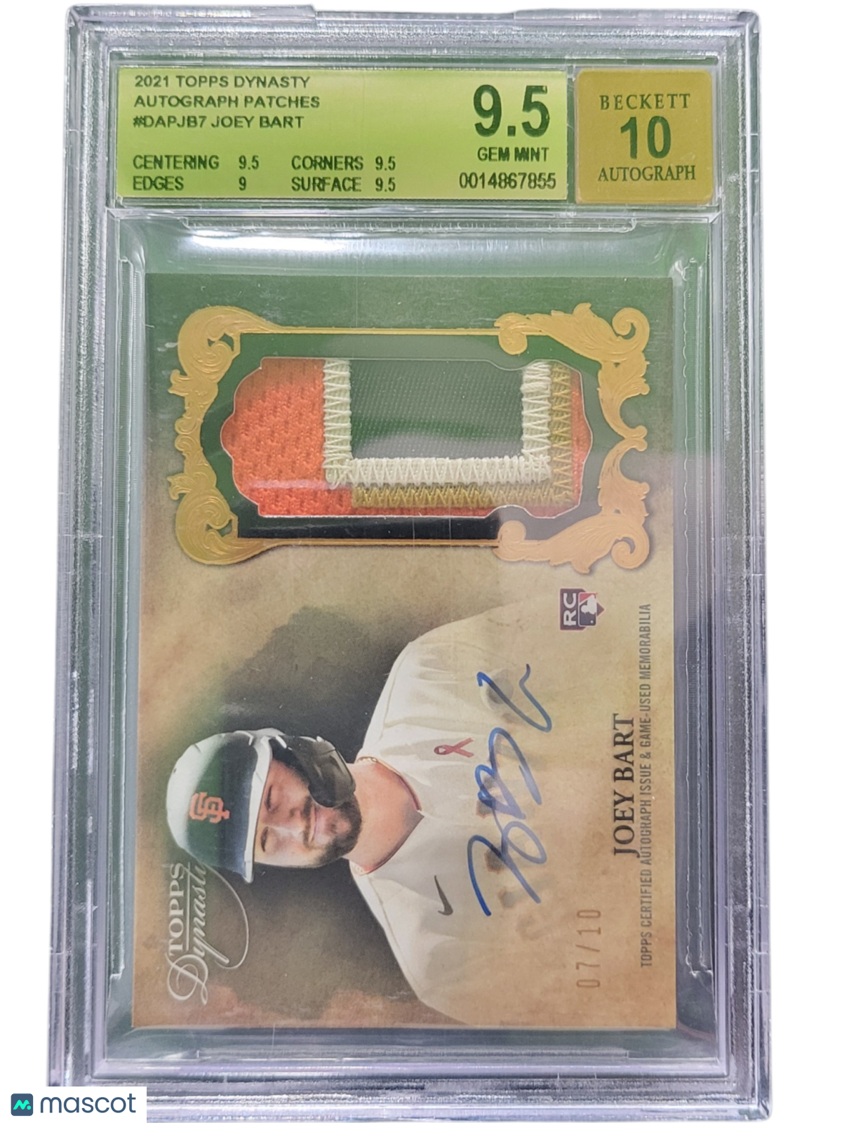 Sports Topps 2021 Topps Dynasty Autograph Patches Joey Bart #Dapjb7 BGS 9.5 Auto 10