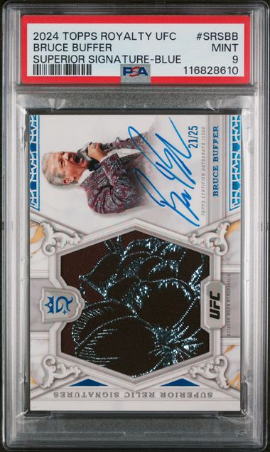 UFC MMA Topps Bruce Buffer 2024 Topps Royalty Superior Signature Patch Autograph Blue #’D 21/25 PSA 9
