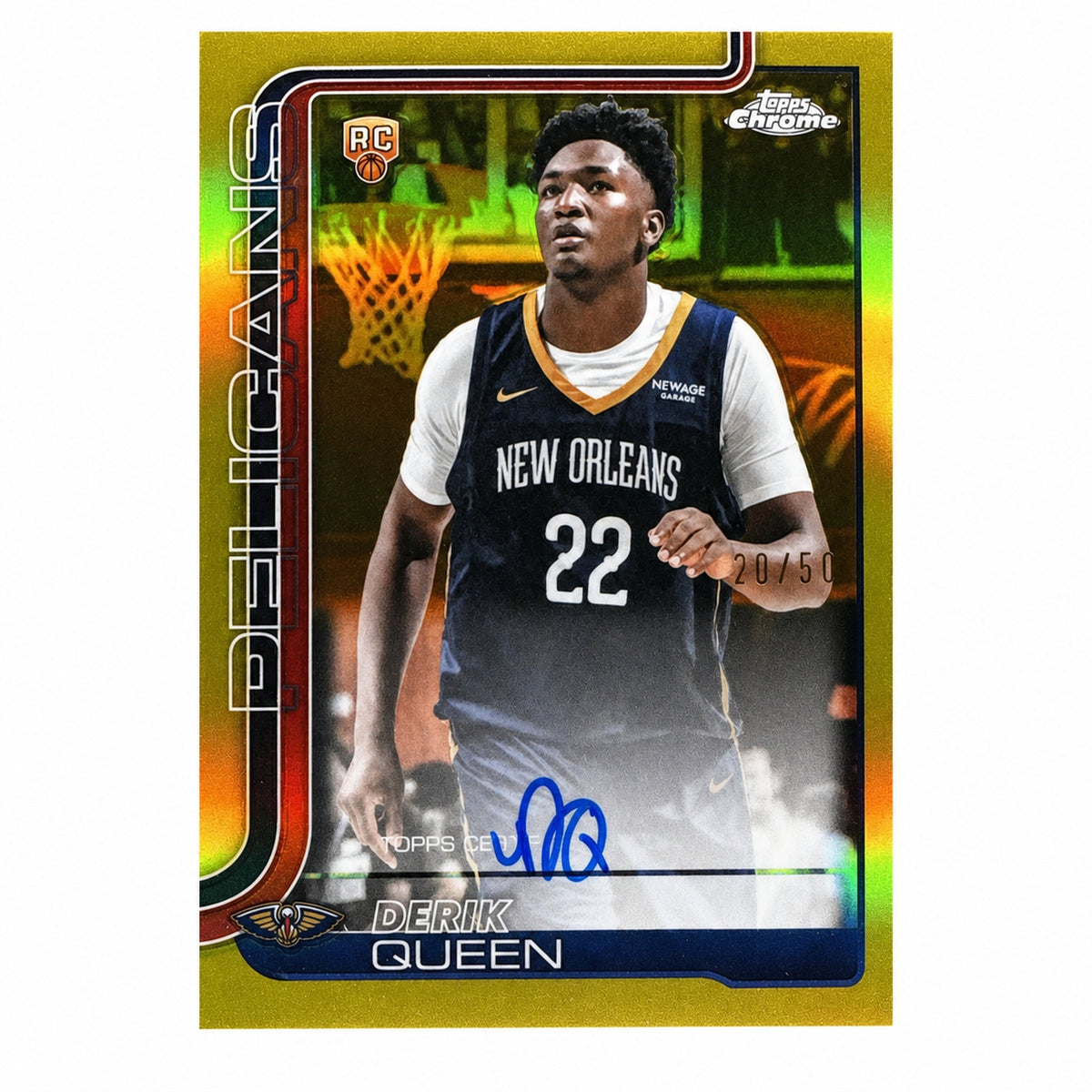 Basketball Topps 2025 Topps Chrome Derik Queen Rookie Rc True Gold Refractor Auto /50