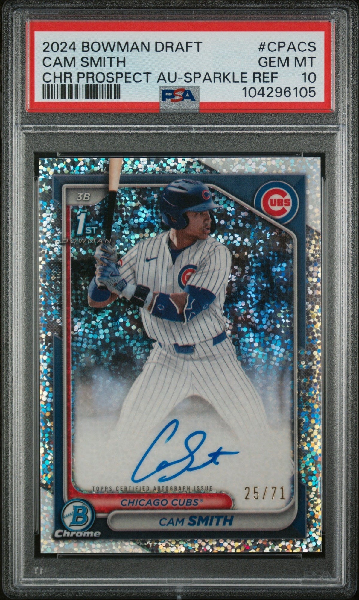 UFC MMA Bowman 2024 Bowman Draft Sparkle Cam Smith #Cpacs Auto /71 PSA 10