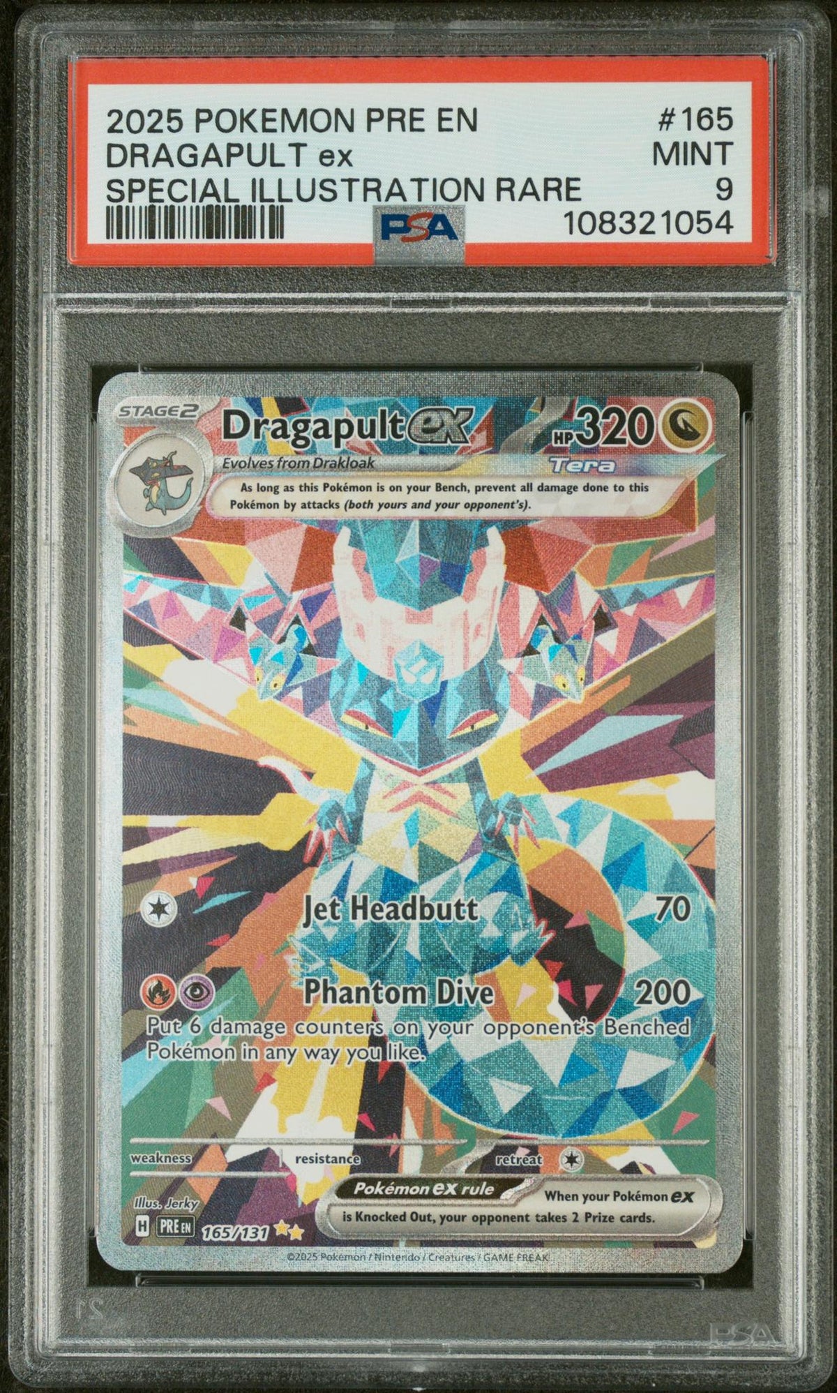 Pokémon Panini 2025 Pokemon Scarlet And Violet Prismatic Evolutions Special Illustration Rare Dragapult EX #165 PSA 9