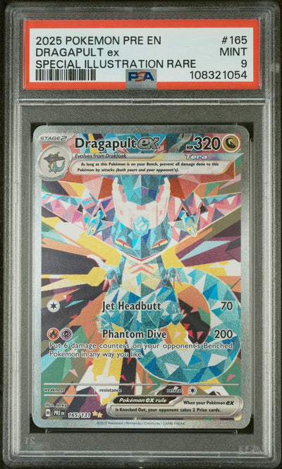 Pokémon Panini 2025 Pokemon Scarlet And Violet Prismatic Evolutions Special Illustration Rare Dragapult EX #165 PSA 9