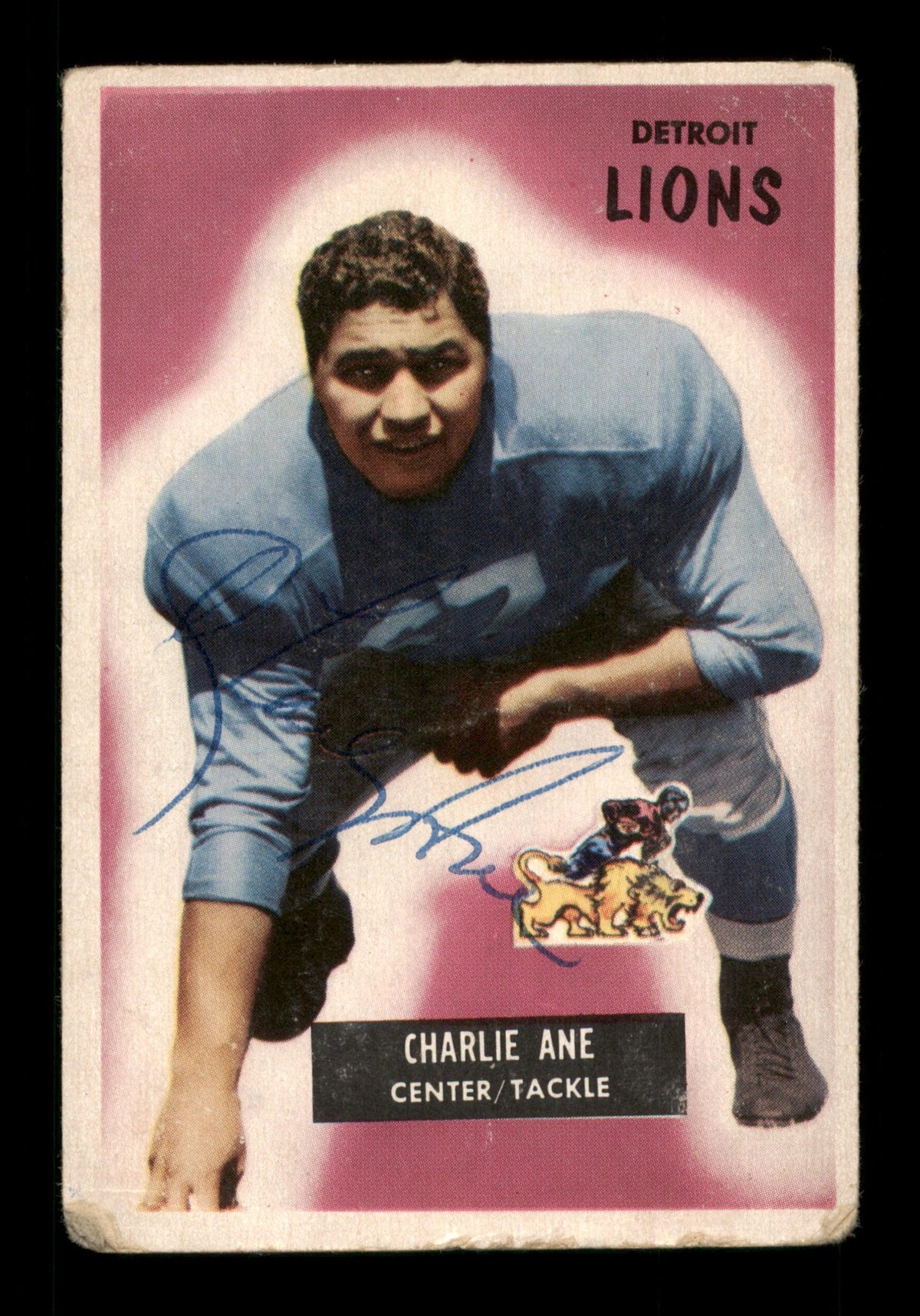 Charlie Ane Autographed 1955 Bowman Rookie Card #59 Detroit Lions Sku #198033