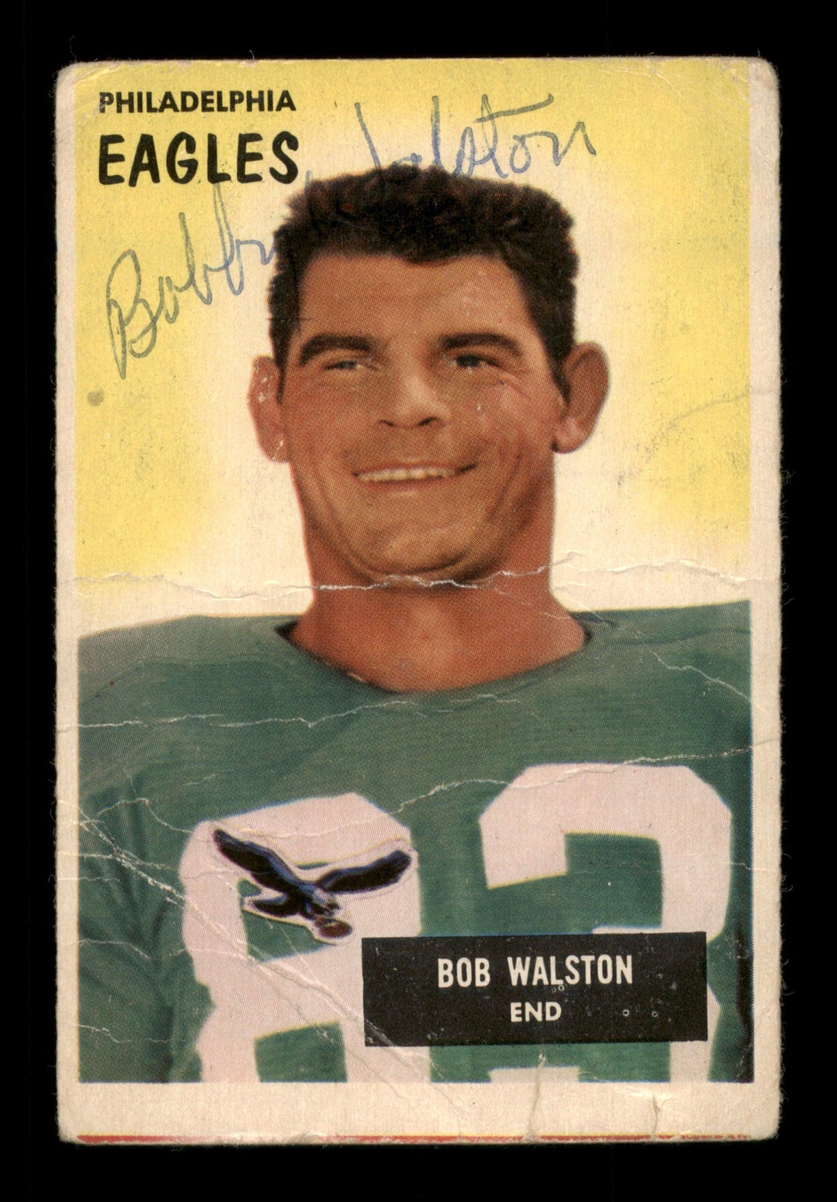 Bob Bobby Walston Autographed 1955 Bowman Rookie Card #13 Philadelphia Eagles (Off-Condition) Sku #198042