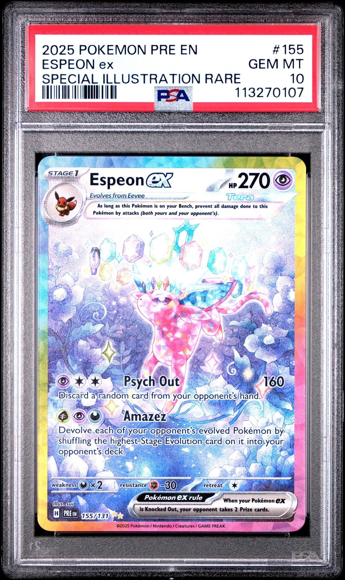 Pokémon 2025 Pokemon Scarlet And Violet Prismatic Evolutions Special Illustration Rare Espeon EX #155 PSA 10 113270107