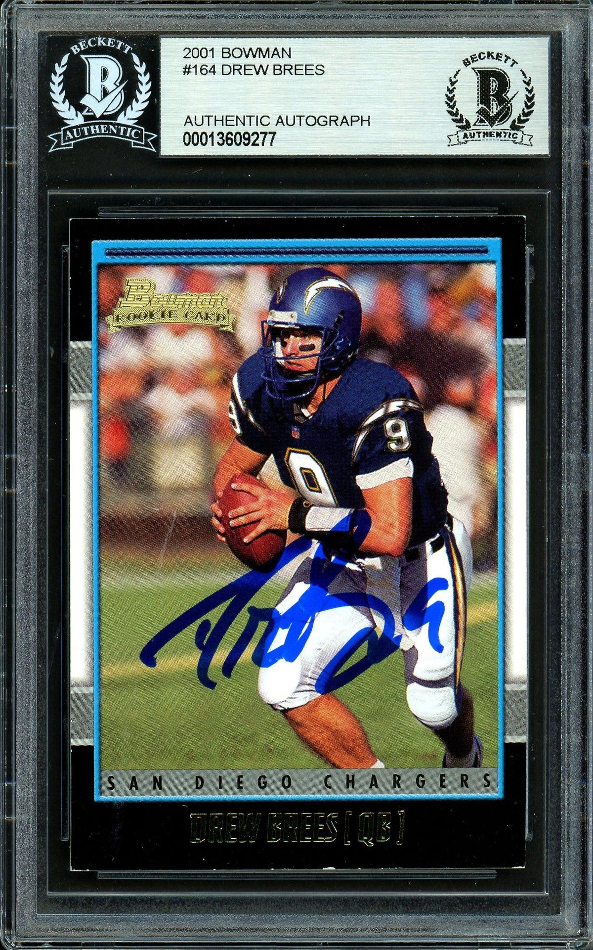 Drew Brees Autographed 2001 Bowman Rookie Card #164 San Diego Chargers Beckett Bas #13609277