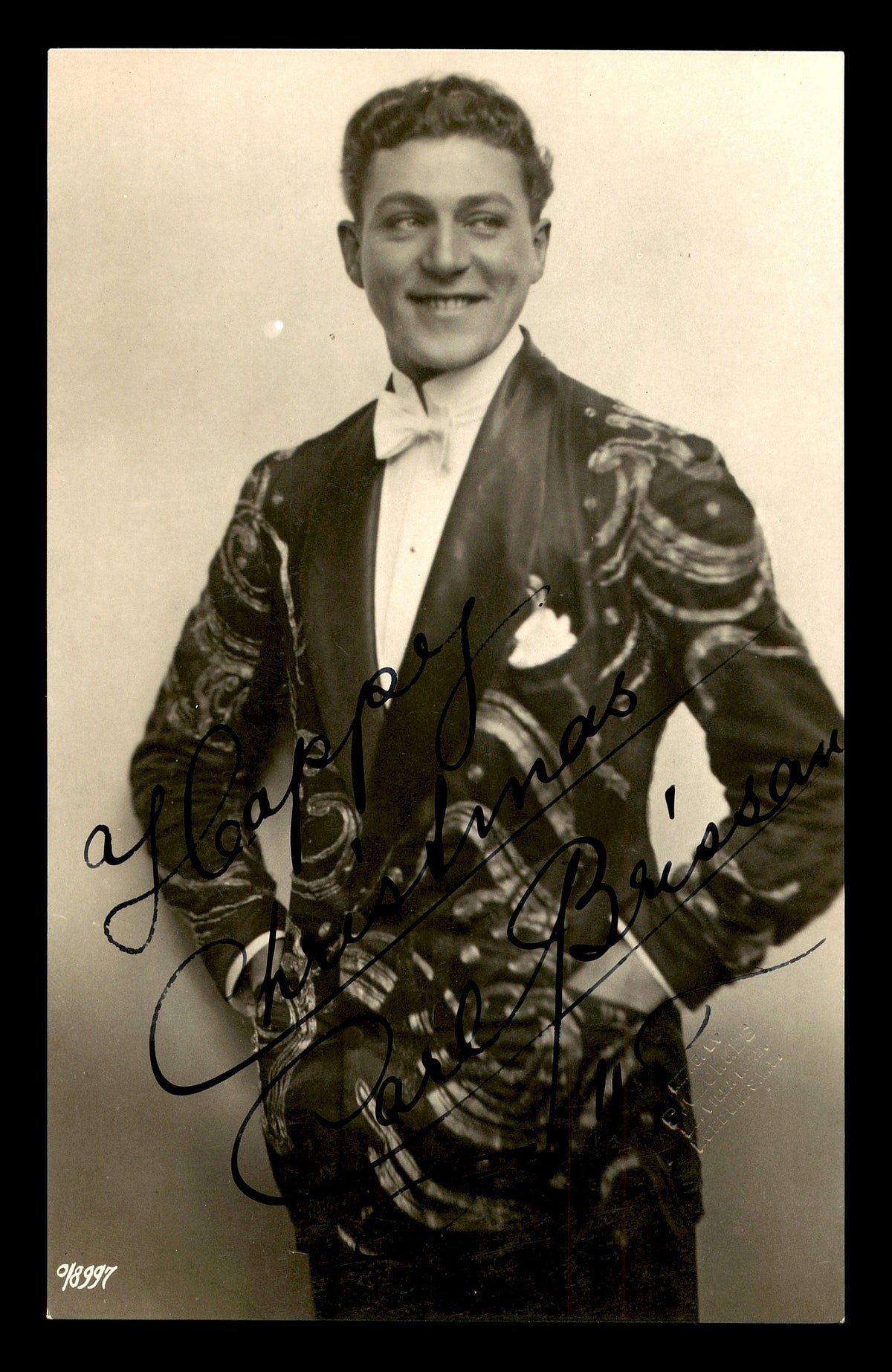Carl Brisson Autographed 3X5.5 Photo Danish Actor "Happy Christmas" Sku #179770
