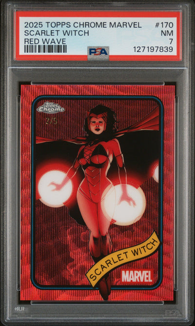 Sports Topps 2025 Topps Chrome Marvel Red Wave Scarlet Witch #170 /5 PSA 7