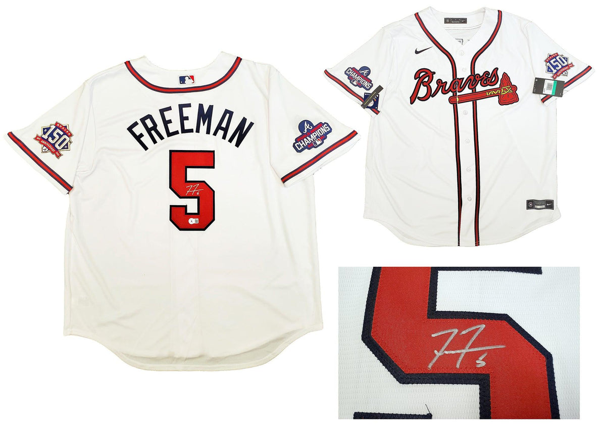 Atlanta Braves Freddie Freeman Autographed White Nike Jersey World Series Patch Size Xl Beckett Bas Qr Stock #200886