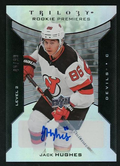 Pokémon Panini 2019 Upper Deck Trilogy 116 Jack Hughes Rookie Premieres Rookie /999 New Jersey Devils Auto