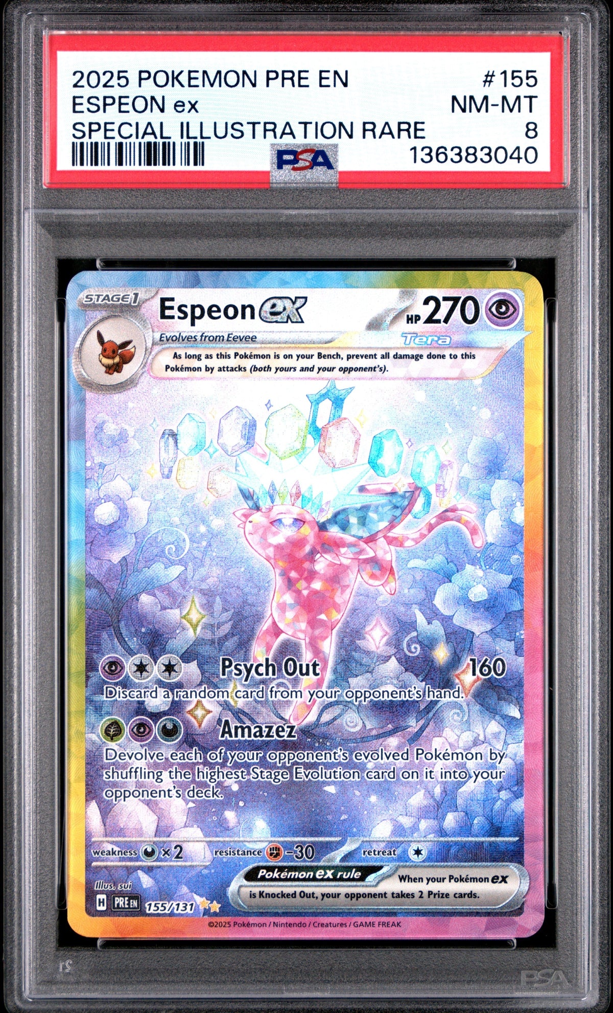 [PSA 8 - Nm-Mt] Espeon Ex #155 - Special Illustration Rare - Prismatic Evolutions (2025)