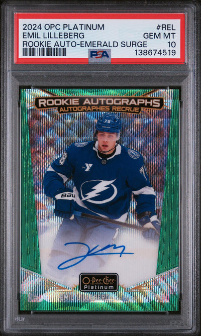 Basketball Upper Deck 2024 Upper Deck O-Pee-Chee Platinum Rookie Autographs Emerald Surge Emil Lilleberg #Rel /10 PSA 10 138674519