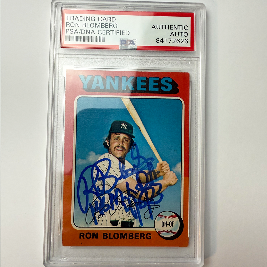 Ron Blomberg Signed 1975 Opc #68 Yankees 1St Ml Dh 4/6/73 PSA Auto Authentic