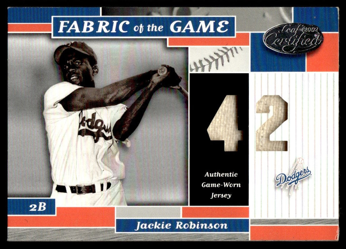 Baseball 2002 Leaf Fabrics Of The Game #74 Jackie Robinson Game-Used Dual Patch /42