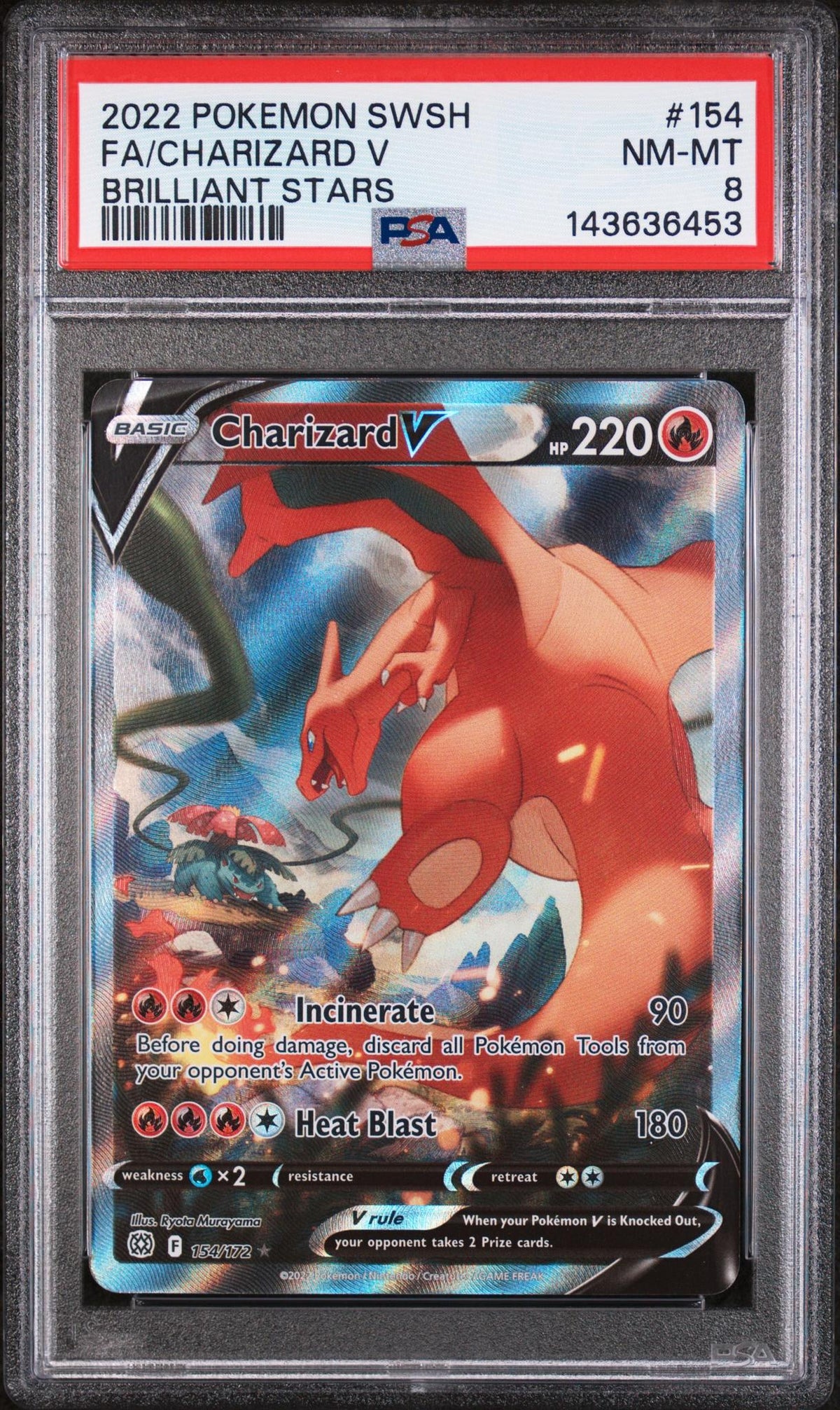 Pokémon Panini 2022 Pokemon Sword And Shield Brilliant Stars Charizard V #154 PSA 8