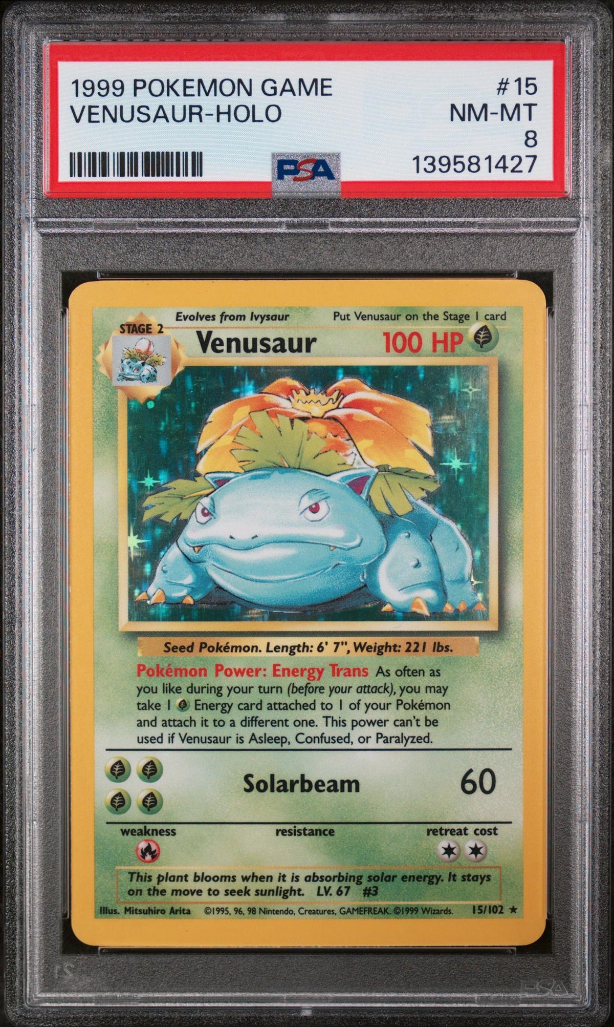 Pokémon 1999 Pokemon Base Set Holo Venusaur #15 PSA 8