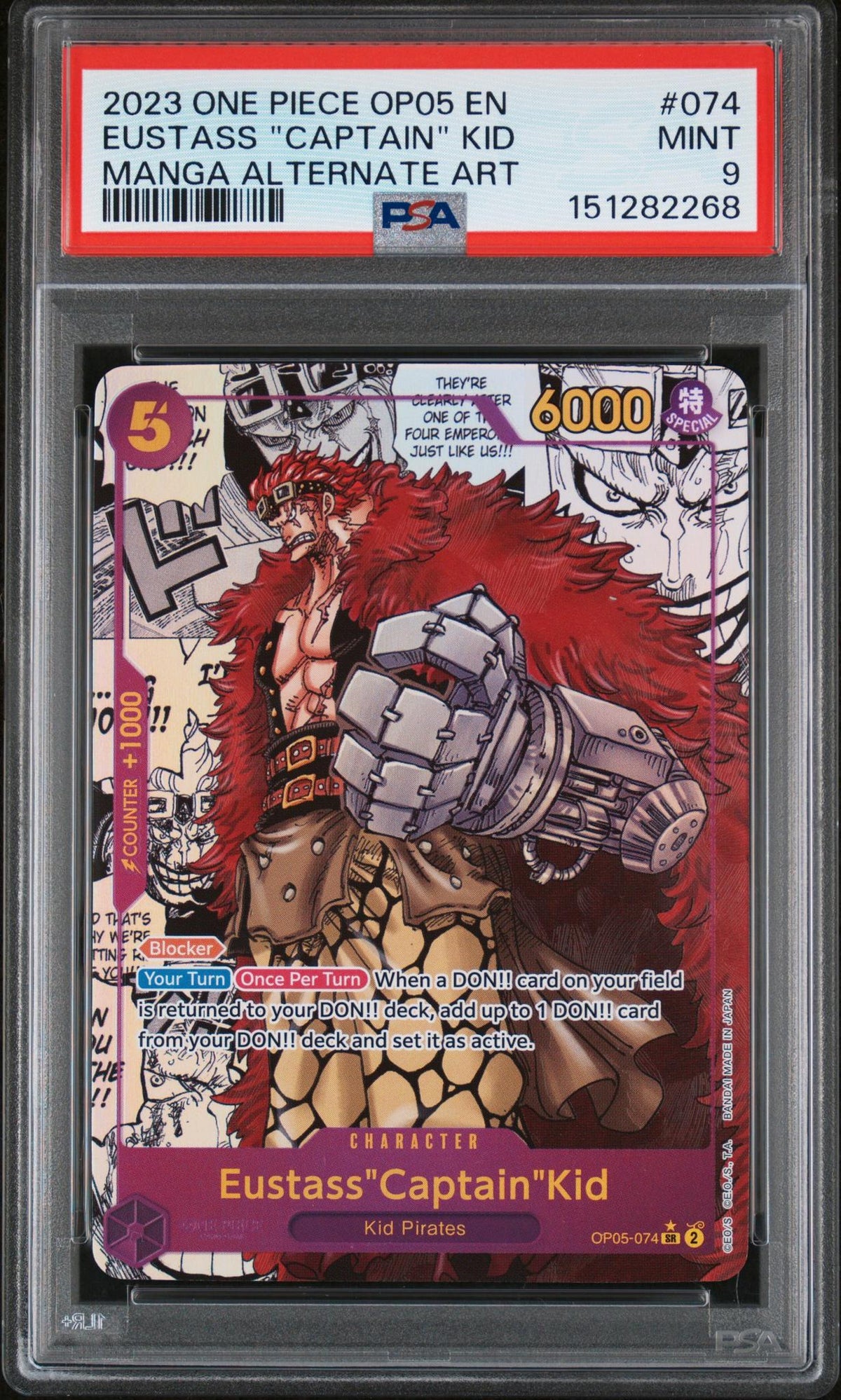 One Piece TCG 2024 One Piece Awakening Of The New Era Manga Alternate Art Eustass Captain Kid #Op05074 PSA 9