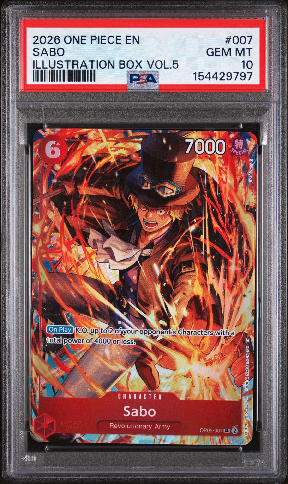 One Piece TCG Bandai 2026 One Piece Promo Illustration Box Volume 5 Sabo #Op05007 PSA 10