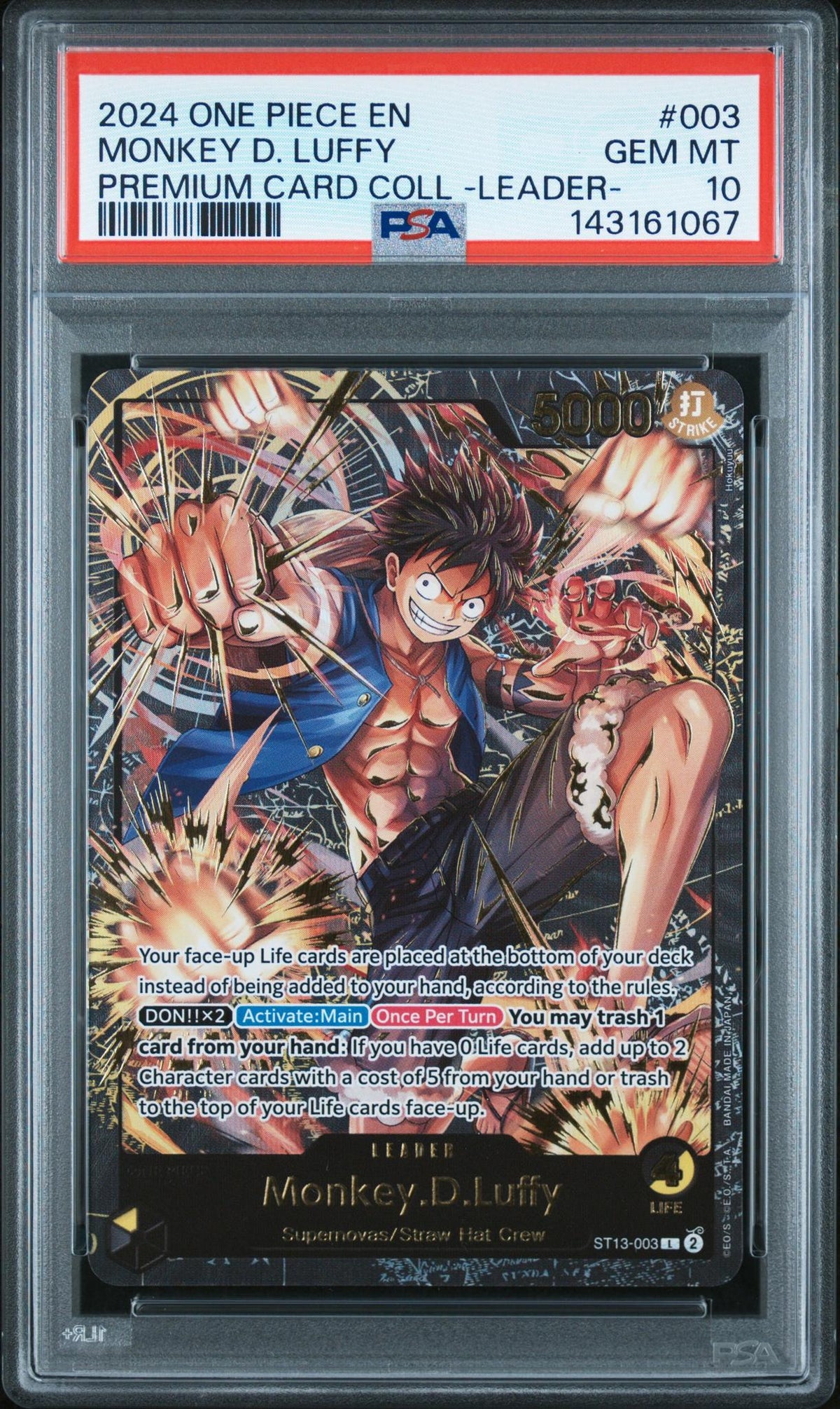 One Piece TCG 2024 One Piece Premium Card Collection -Leader Collection- Monkey D. Luffy #3 PSA 10