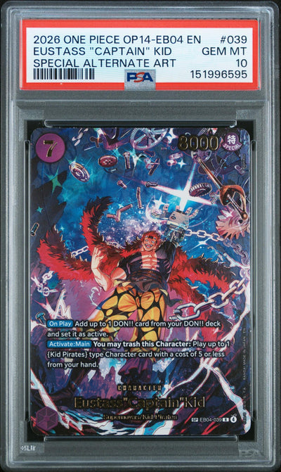 One Piece TCG 2026 One Piece The Azure Sea'S Seven Special Alternate Art Eustass Captain Kid #Eb04-039 PSA 10