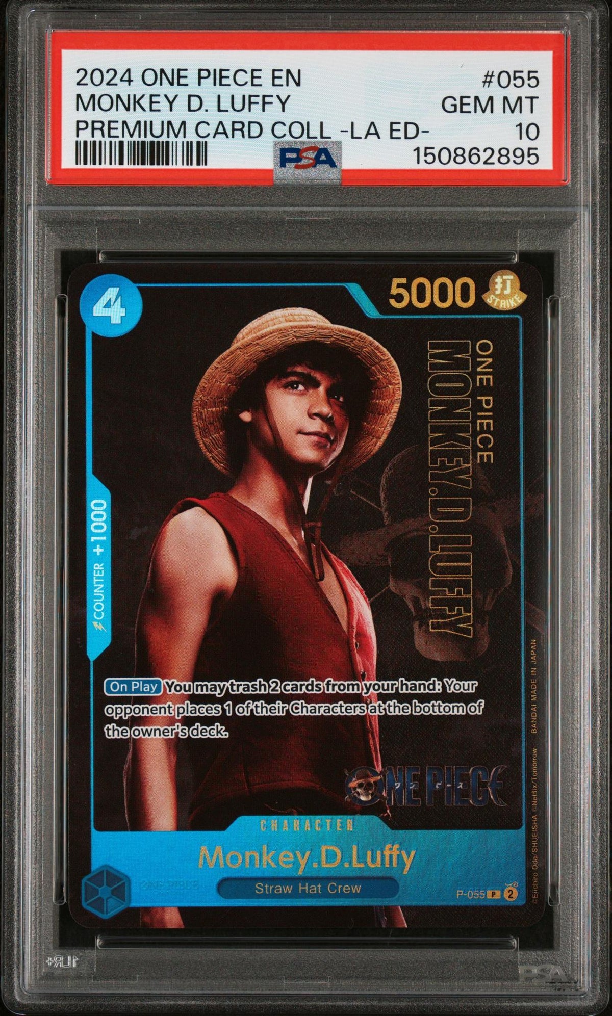One Piece TCG Bandai 2024 One Piece Premium Card Collection -Live Action Edition- Monkey D. Luffy #55 PSA 10