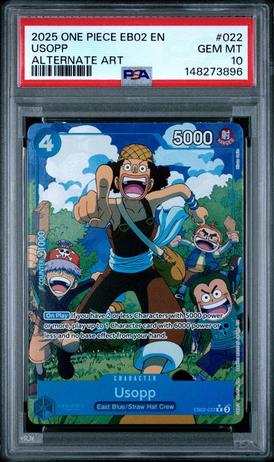 One Piece TCG 2025 One Piece Eb02-Extra Booster -Anime 25th Collection- Alternate Art Usopp #022 PSA 10