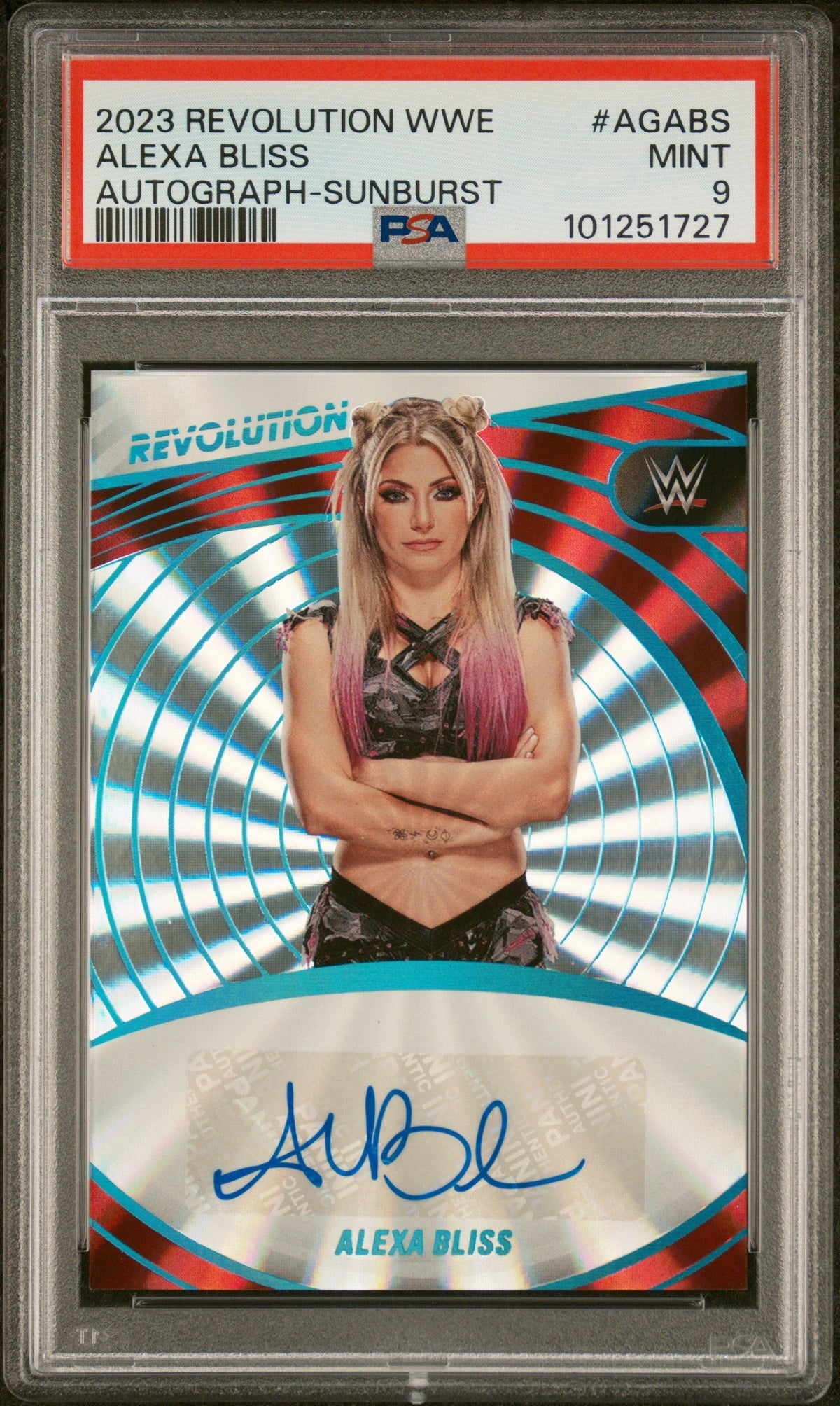 WWE Wrestling Panini 2023 Panini Revolution WWE Autograph Sunburst Alexa Bliss #Agabs /99 PSA 9